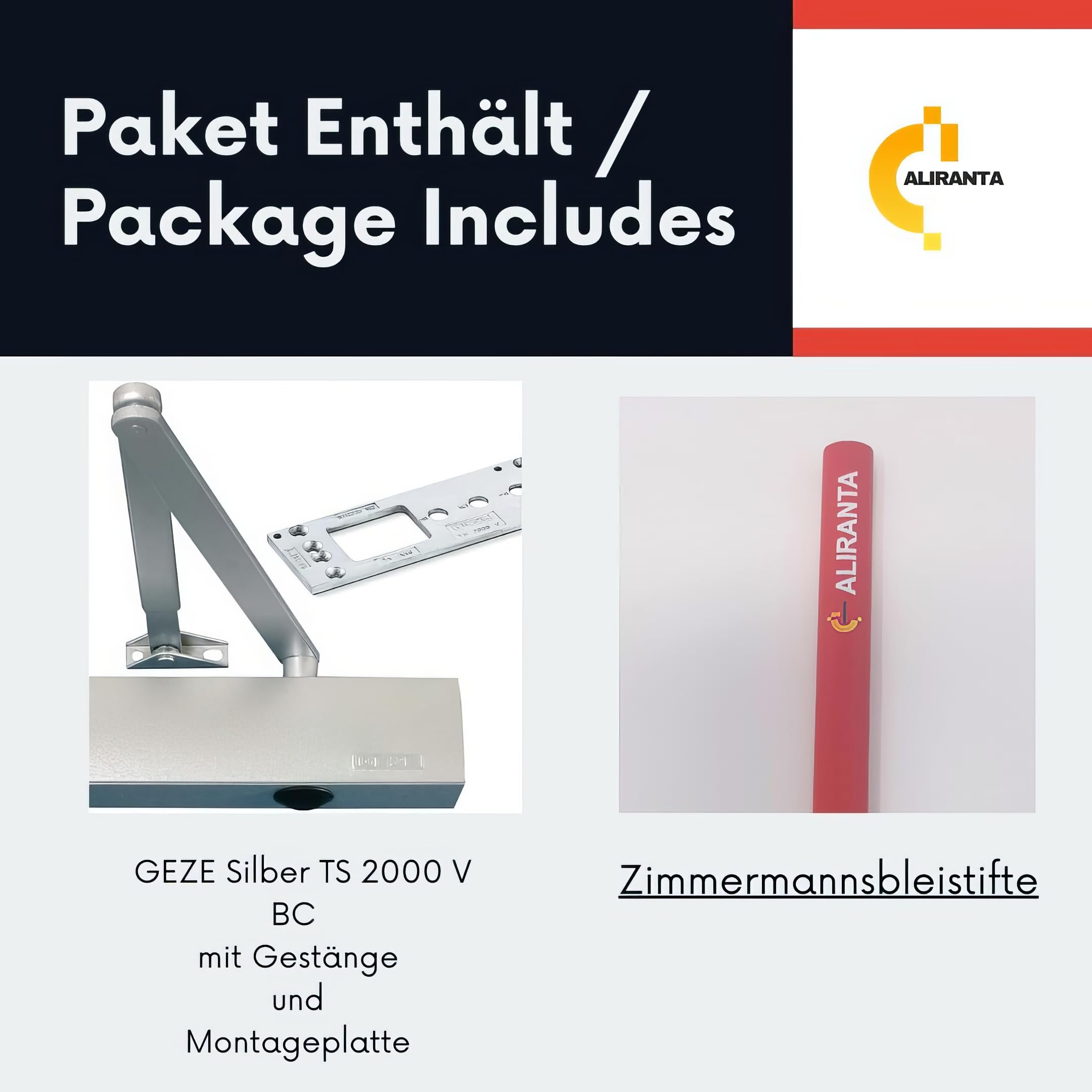 Geze TS 2000 V BC - Cierrapuertas (1250 mm de ancho de hoja con varillaje y placa de montaje), color plateado
