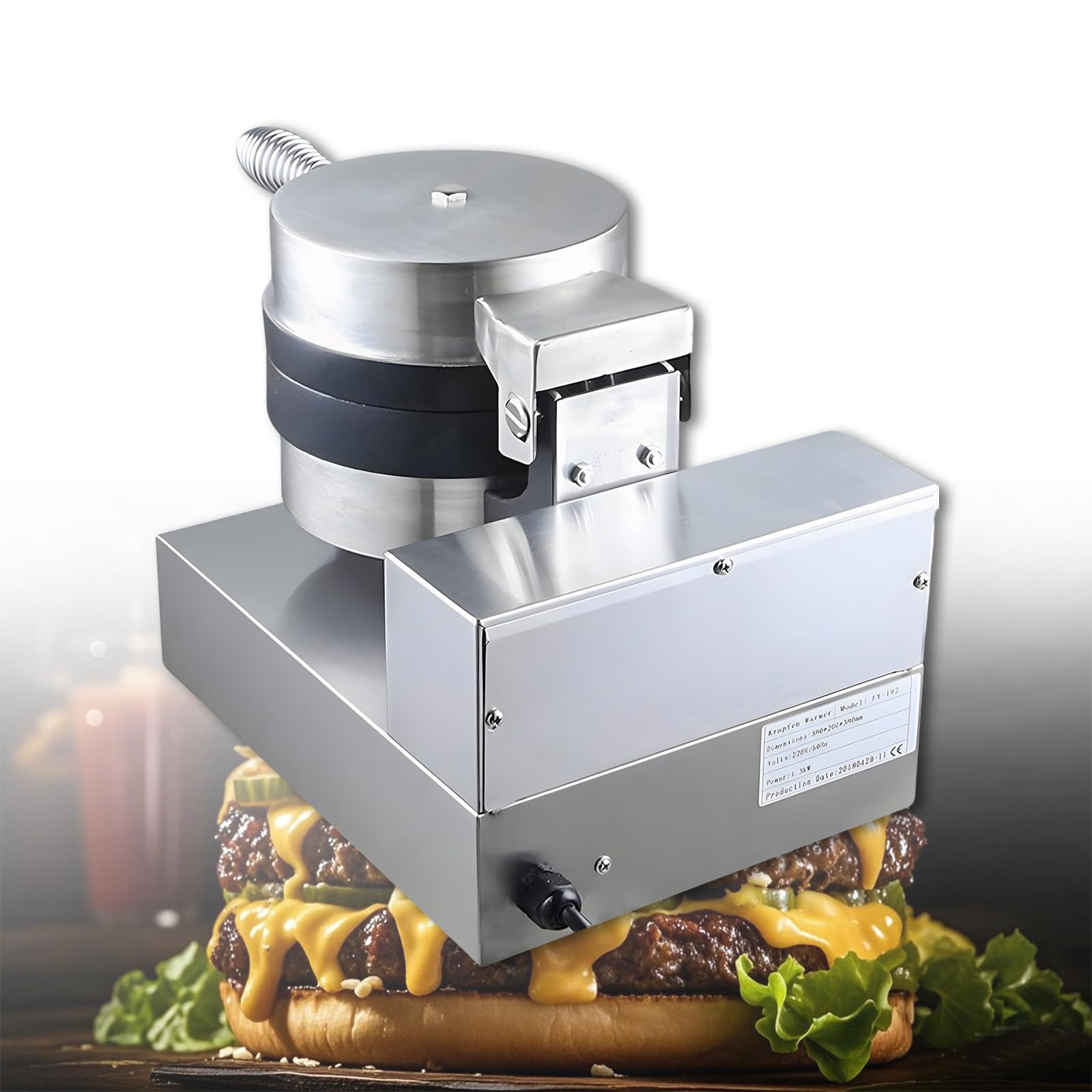 Piastra per Waffle Elettrica, Macchina per Hamburger da 1300 W, Macchina per Hamburger Antiaderente Commerciale, Temperatura Regolabile da 50 a 300 ℃ per Uso Domestico