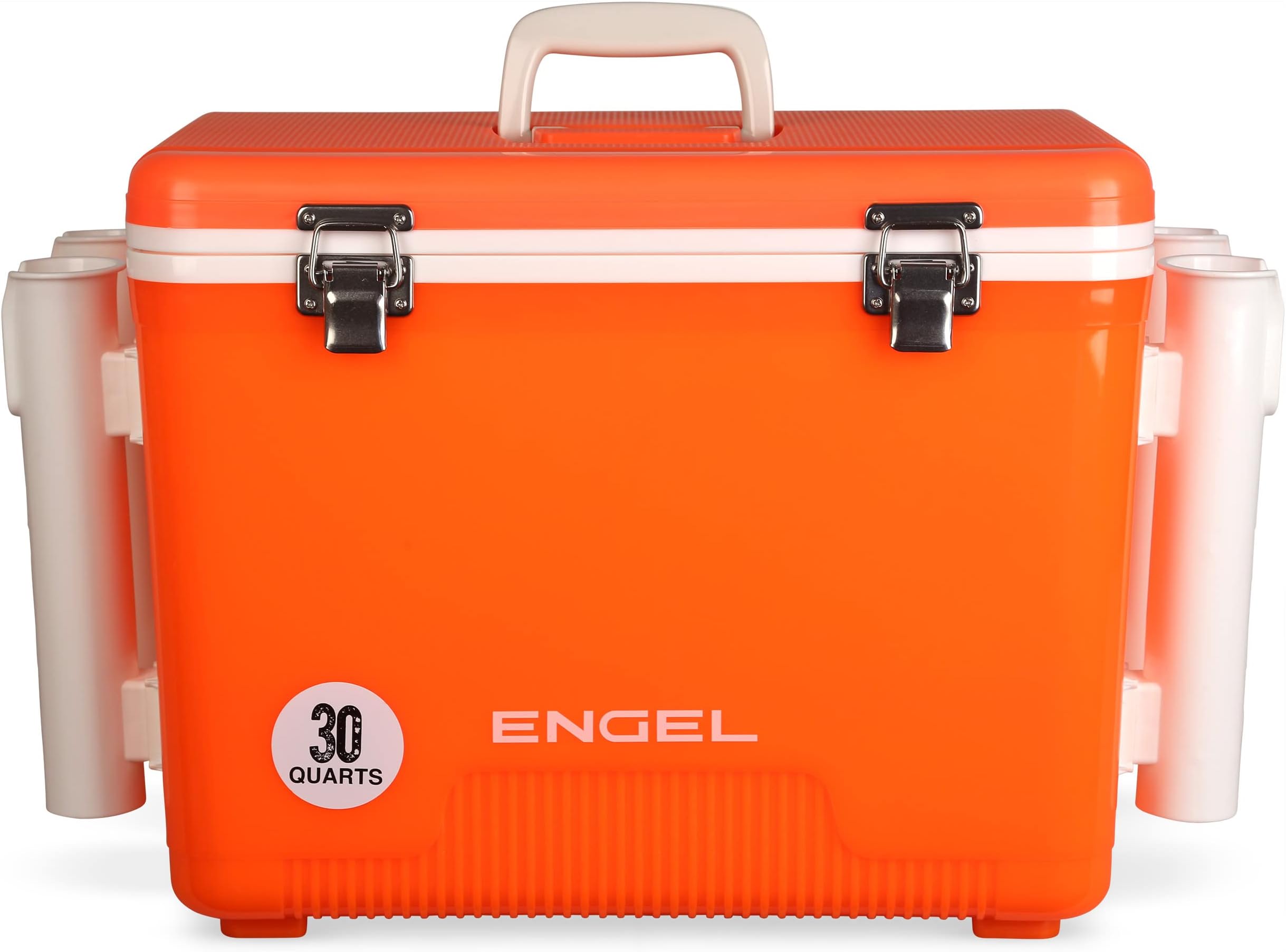 UC30 30qt Leak-Proof, Air Tight, Fishing Drybox Cooler with Built-in Fishing Rod Holders, Also Makes The Perfect Hard Shell Lunchbox for Men and Women in White