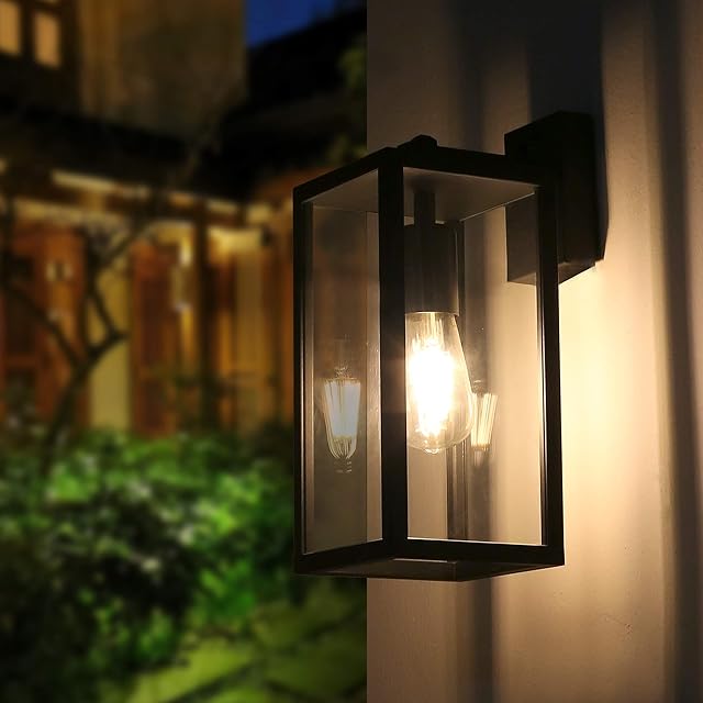 Outdoor Wall Light BRIMMEL Aluminum Black Lantern Porch Light for Entryway Doorway, Outdoor Wall Lantern with Anti-Rust Wall Sconce Light Fixture with Clear Glass Shade, Matte Black