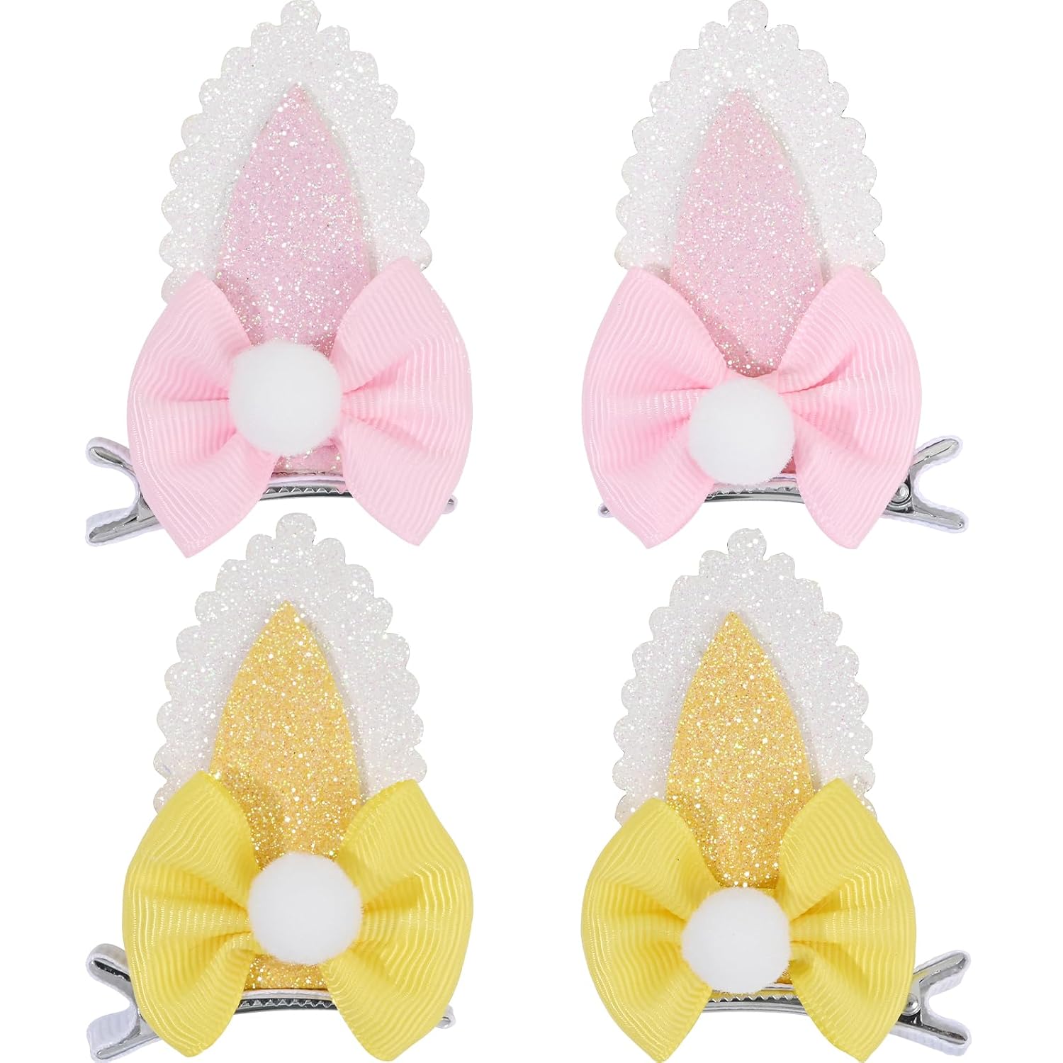2 Pairs Blue Dog Ears and Orange Dog Ear Hair Bow Clips for Toddler Kids Adult Glitter Bows Halloween Costume Animal Cosplay Hair Accessories Birthday Party Supplies (Blue+Orange)