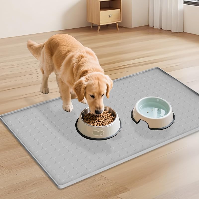 Tapete para Comedouro de Silicone com Borda Elevada e Antiderrapante Hugro Tarfive Cinza 86,1 x 55,6 cm