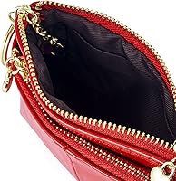Vista 4 de ZOOEASS Mini monedero con cremallera de piel sintética para mujer, con llavero con triple cremallera, tarjetero, Rojo