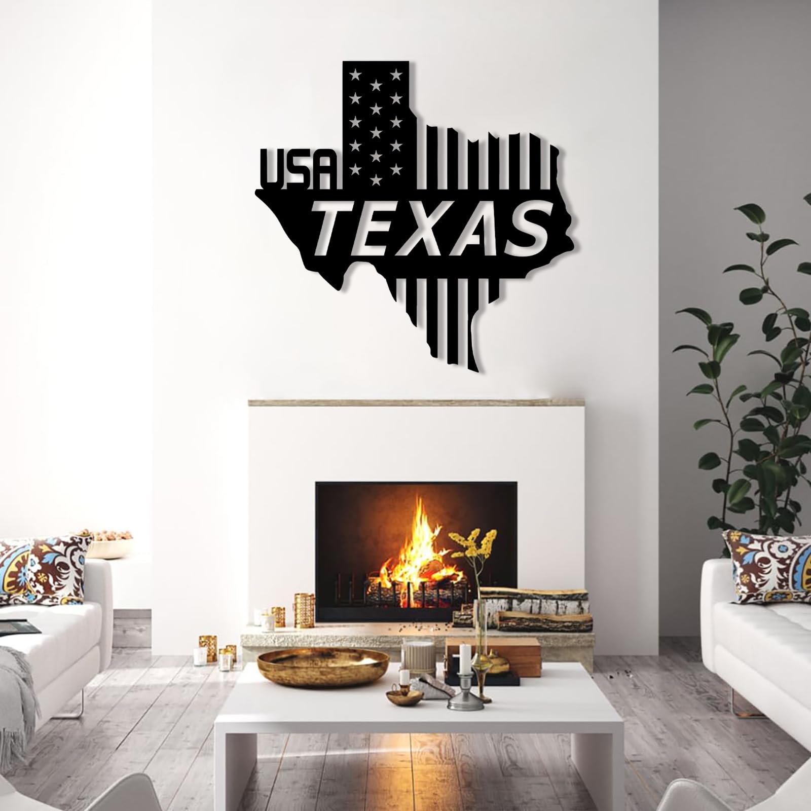 Metall-Wanddeko Texas, Texas-Wohndeko, USA-Kartenschild, Wanddeko im Landhausstil, Wohndeko, für Wohnzimmer, Büro (Schwarz, 47 x 46 cm)