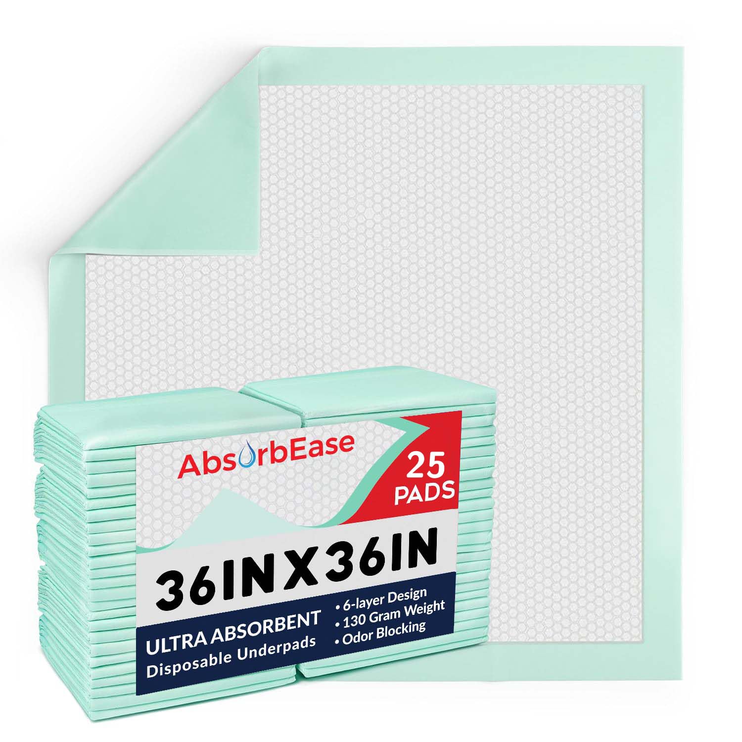 Ultra Absorbent XLarge Bed Pads 36x36 (Pack of 25) - Highly Absorbent Underpads with Waterproof Backing, Thick Quilted, Perfect for Adults, Children, Infants - Green