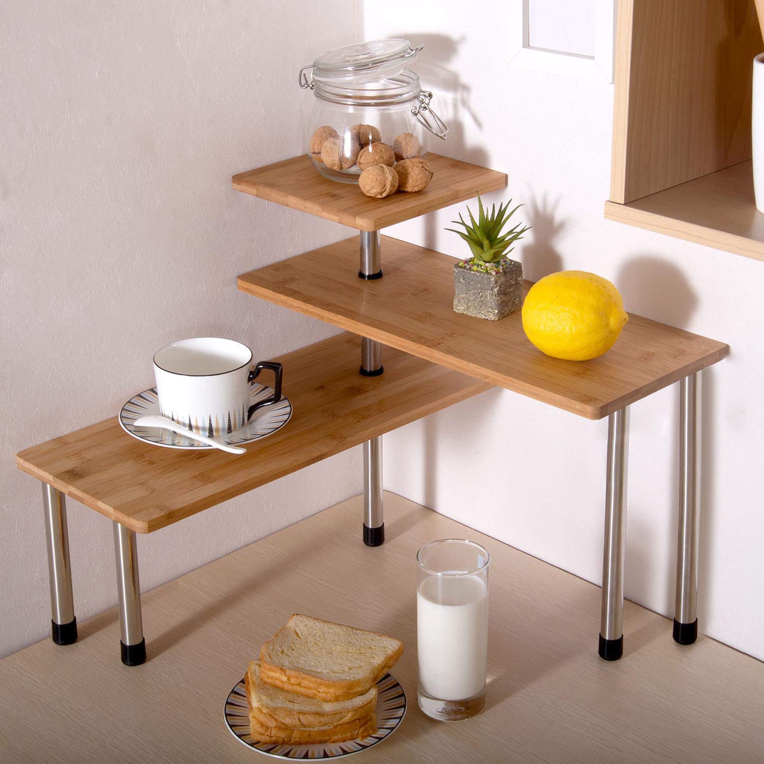 Buy Ollieroo 3 Tier Corner Shelf Bamboo Countertop Organizer Bookshelf