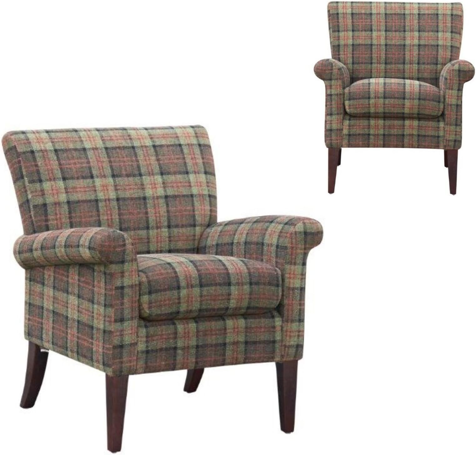 The Balmoral - Quality Tartan Fabric Accent Chair - Moss Green