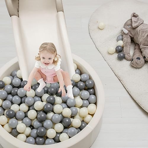 Miniatura 2 de TRENDPLAY Pelotas de 2.75 pulgadas, sin BPA y no tóxicas, estimulan los sentidos y fomentan el desarrollo cognitivo, blanco crema + gris oscuro +