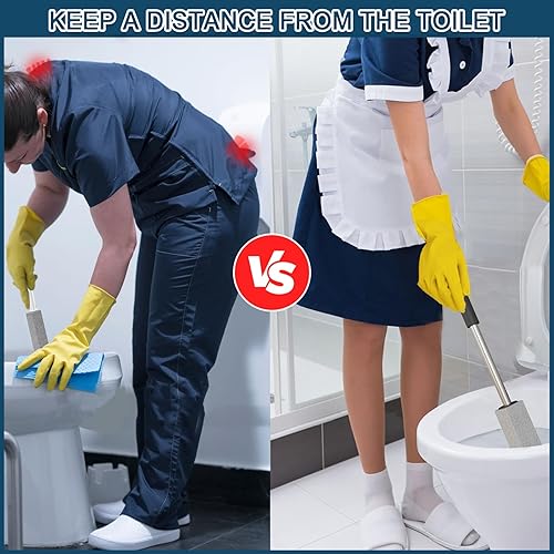 Miniatura 5 de Paquete de 2 piedras pómez para limpieza de inodoros, mango extra largo de 16.14 pulgadas, piedra pómez, cepillo limpiador de inodoro para inodoros,