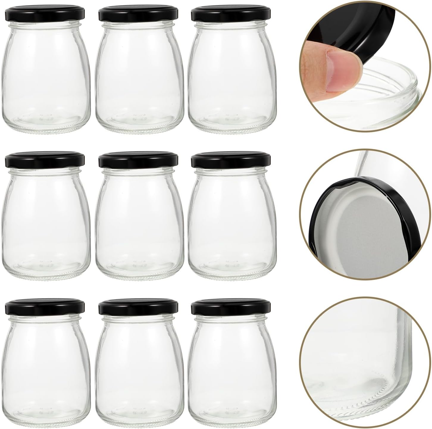 Cabilock 10pcs 200ml Glass Dessert Jars with Lids Yogurt Bottles Candy Storage Containers Kitchen Food Canisters for Household Grain Tea Storage
