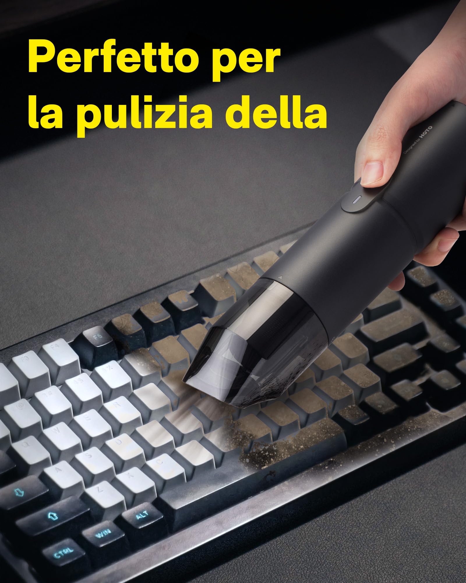 HOTO Aspirabriciole Senza Fili 15000pa, 4 in 1 Mini Aspirapolvere, Aspirazione, Soffiaggio, Gonfiaggio, Sigillamento Sottovuoto, Brushless, per Veicoli/Scrivanie/Tastiere/Macchine da Caffè Ecc
