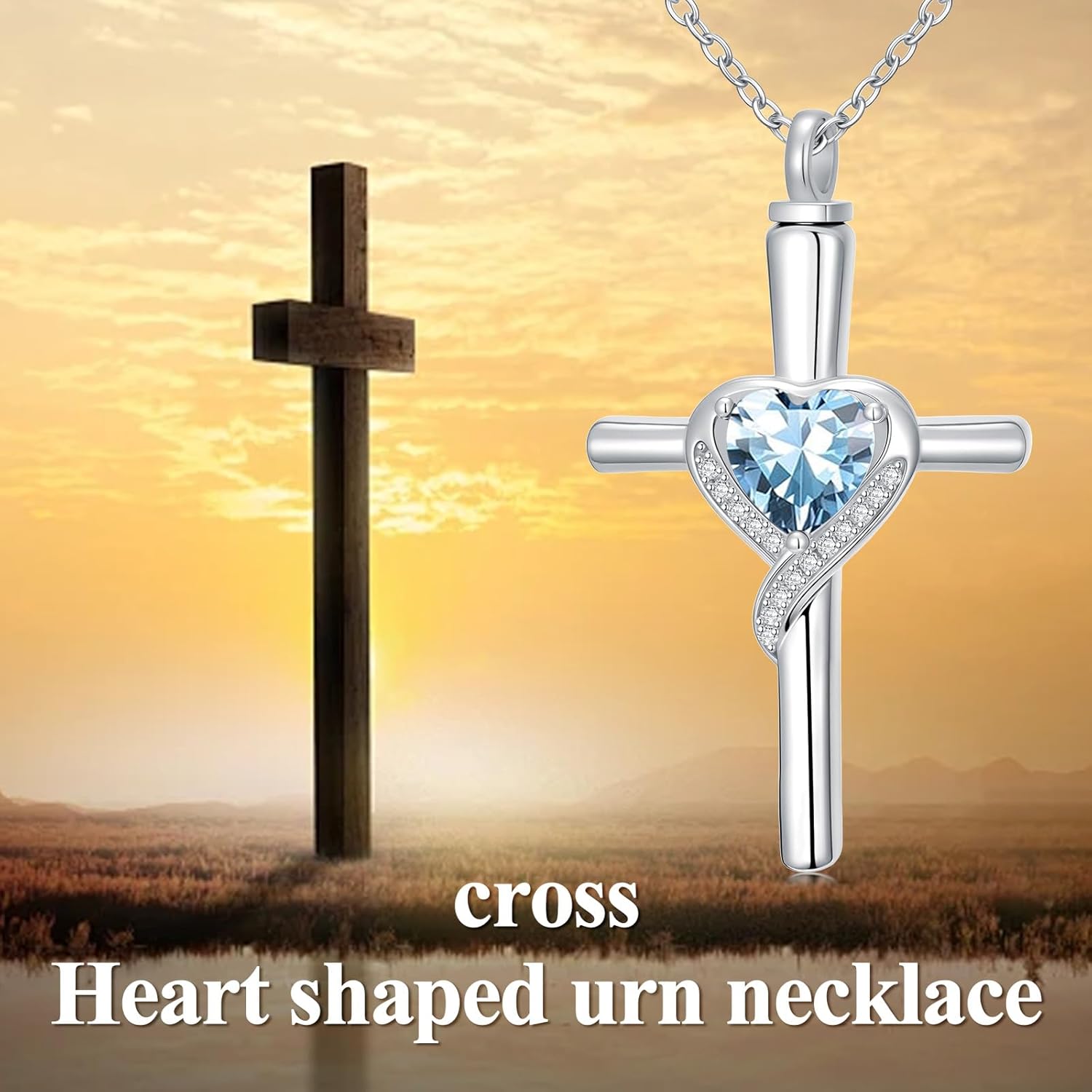 TOUPOP Cross Urn Necklaces for Ashes Birthstone Cremation Jewelry 925 Sterling Silver Cross Memorial Keepsake Funeral Jewelry for Women (with Funnel Filler) - Image 5