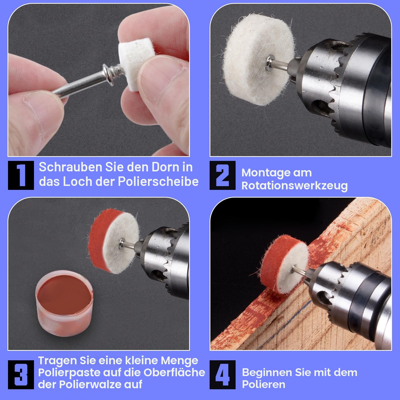SPEEDWOX 80 Stück Polierscheiben für Dremel-Polierset aus Wollfilz, für Dremel-Rotationswerkzeug, Polierscheiben, 1/8 Zoll, Sortiment von Wollpoliersets