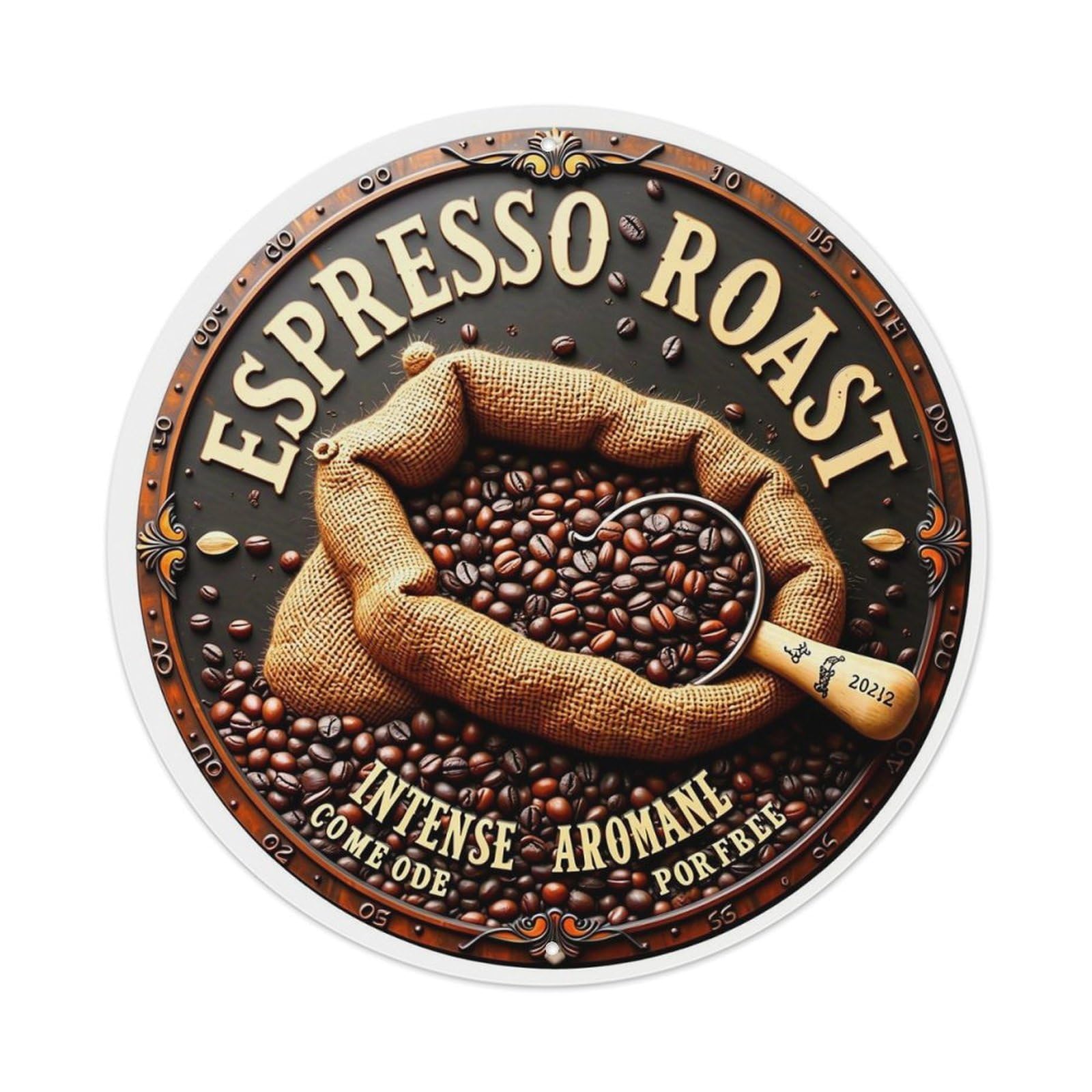 Jdyaojiesheng Vintage Espresso Roast Intense Aroma Coffee Beans Round Tin Sign Retro Metal Wall Decor Metal Poster, Home Bar Garage Farmhouse Cafe Wall Art Decoration 8X8inch