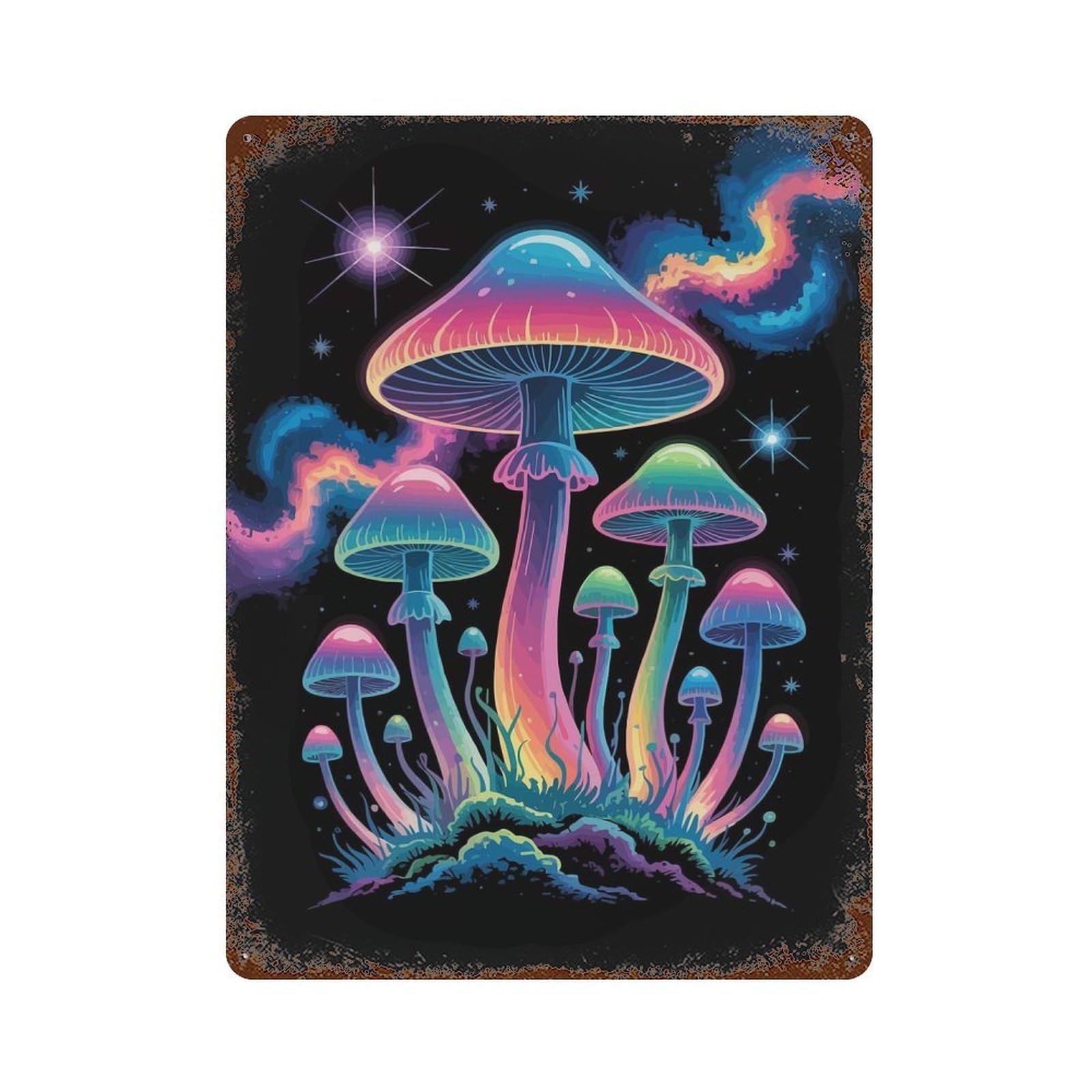 Garage Style Psychedelic Mushroom Garden Rustic Tin Plaque 15.7"x11.8", Industrial Home Decor for Bar And Workshop