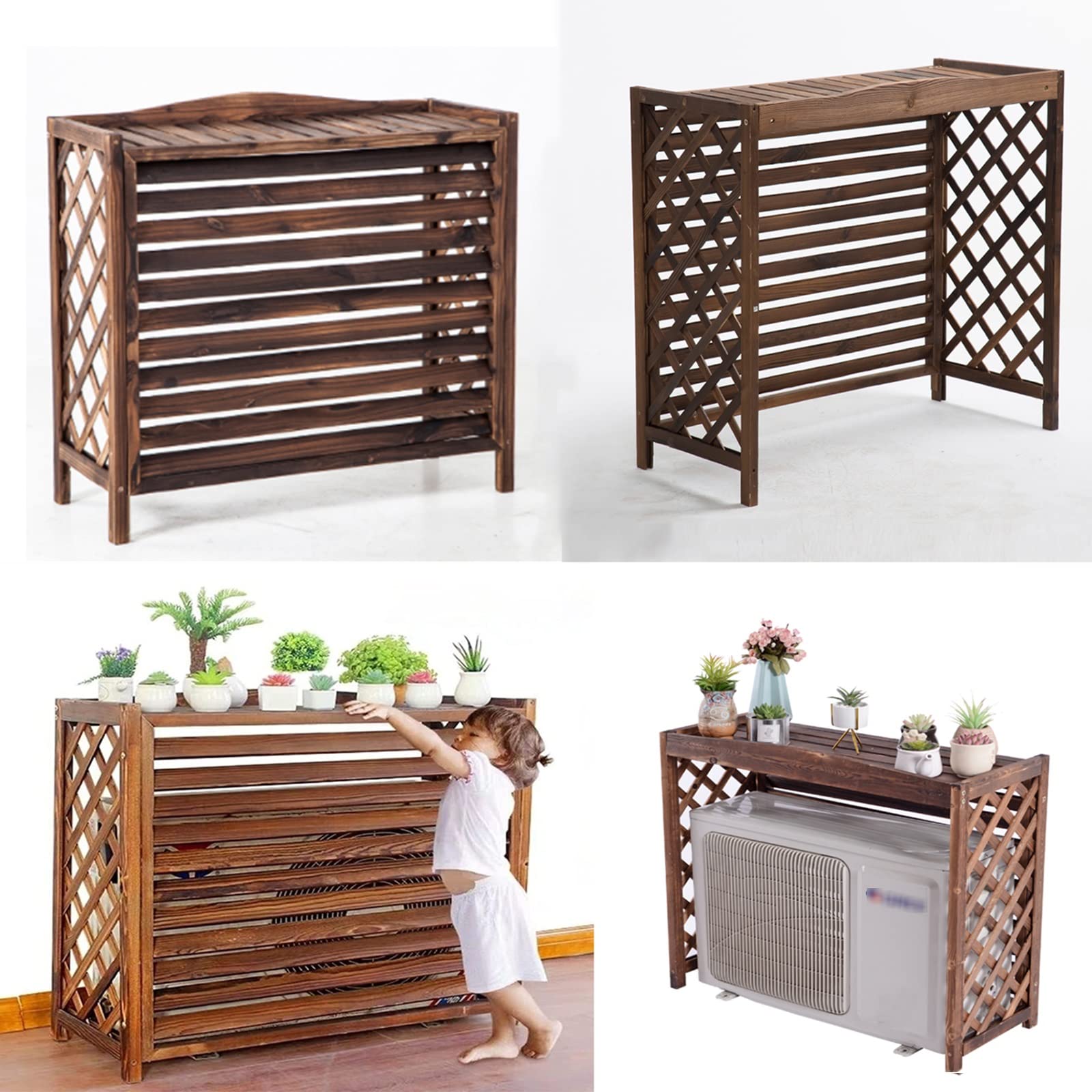 Cache Climatiseur Extérieur En Bois Massif - Protection Avec étagère, Design Persiennes Pour Jardin Et Balcon