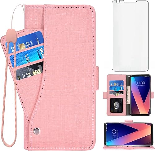 Asuwish Compatible con LG V35 ThinQ V30 Plus - Funda tipo cartera, protector de pantalla de vidrio templado y portatarjetas, fundas para teléfono