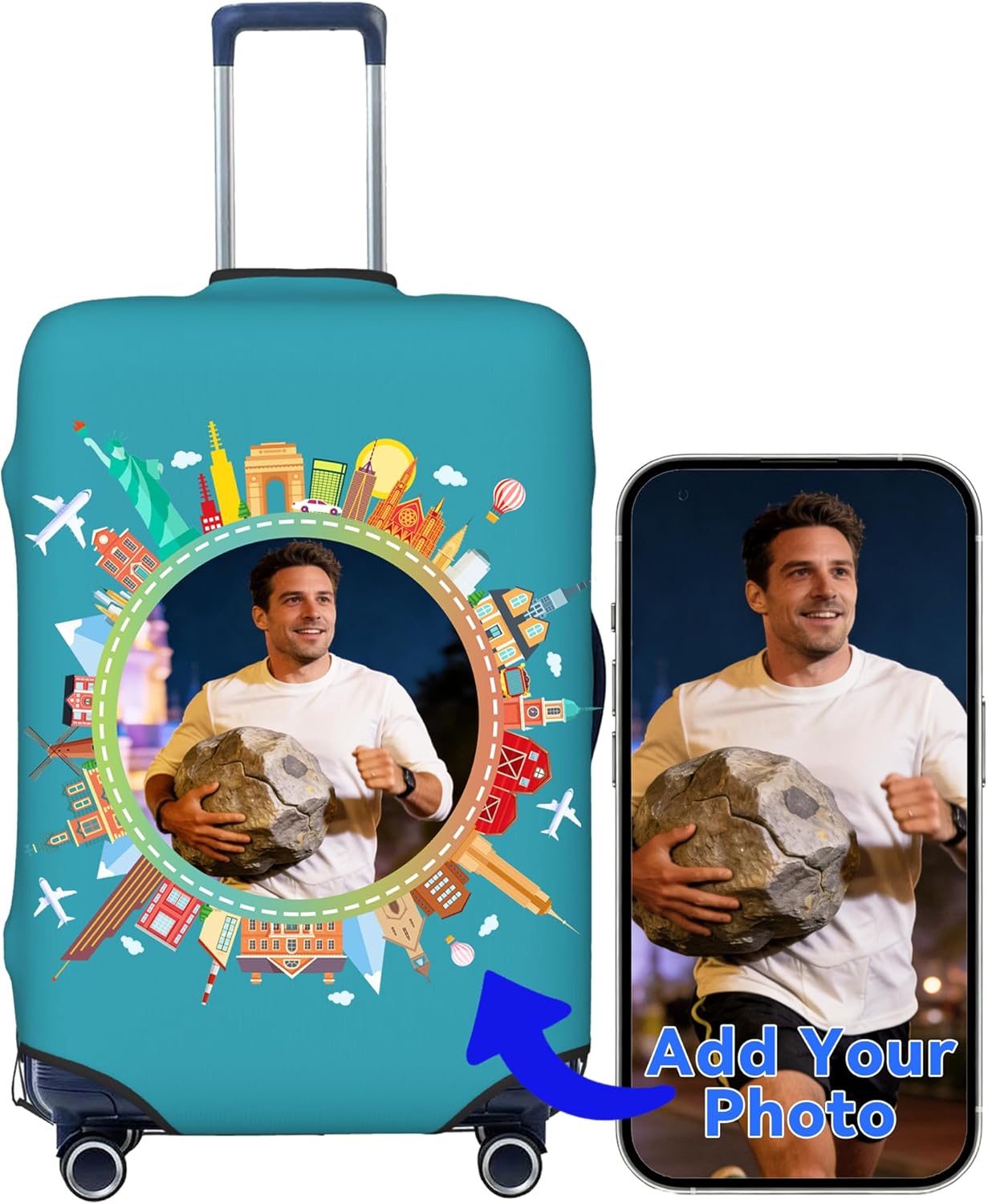 Custom Luggage Cover Personalized Suitcase Cover Add Your Name Photo Text Logo Double Sided Design Customized Elastic Protector Washable luggage cover protector for Travel（S-XL） (Avatar, XL)