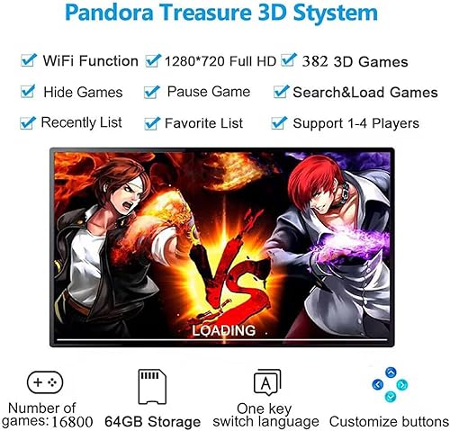 Miniatura 8 de GWALSNTH Consola de juegos de arcade 3D Pandora Box 18S, máquina de videojuegos HD 10000 en 1, función WiFi, buscarguardarocultar y pausar juegos,