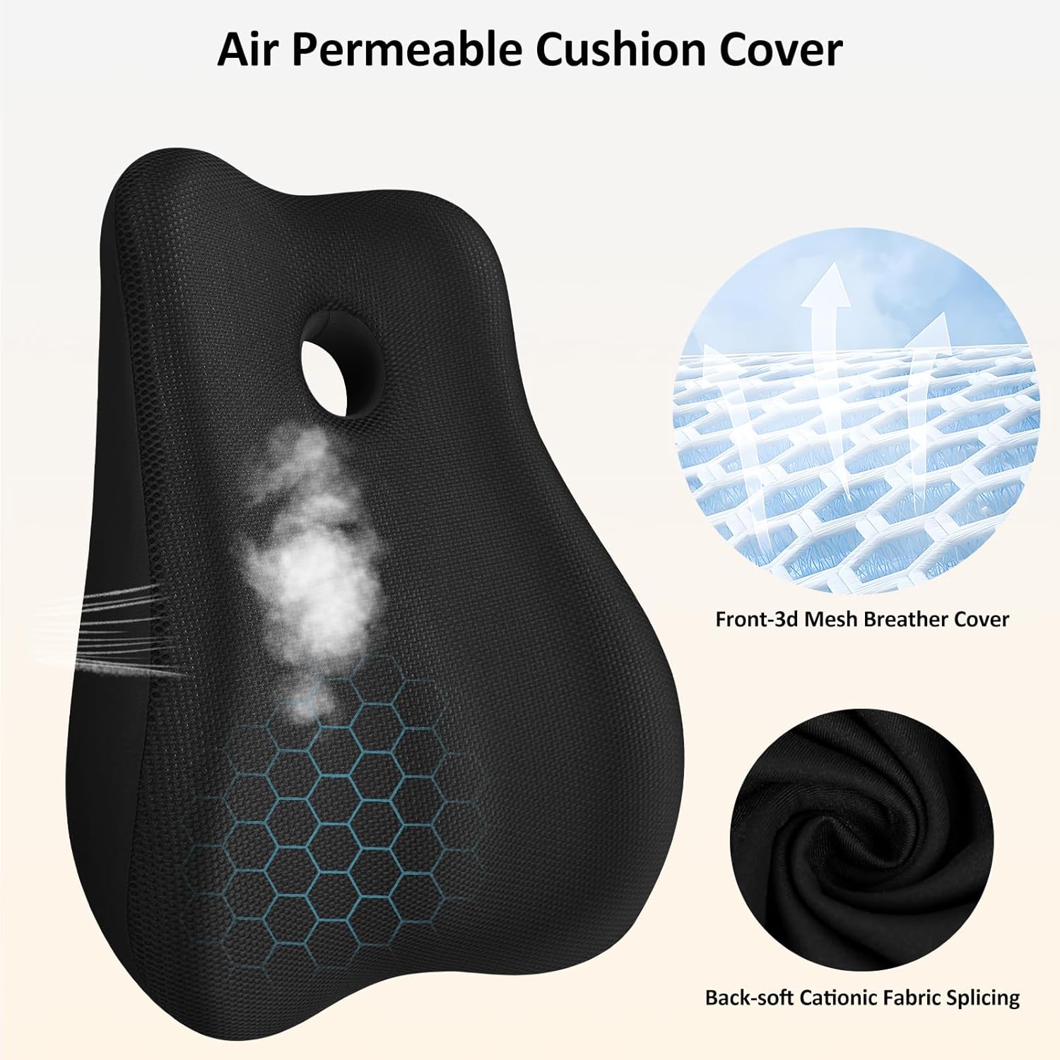Seat Cushion,Lumbar Support Pillow for Office Chair,Memory Foam Coccyx Seat Cushion,Ergonomic Mesh Back Support Pillow,Office Desk Chair Cushion for Sciatica,Back&Tailbone Pain Relief,Black - Image 6
