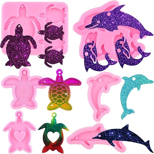 Molde de silicona para llavero de tortuga marina, molde de resina de delfín, molde de fundición de resina epoxi para hacer colgantes de joyería,