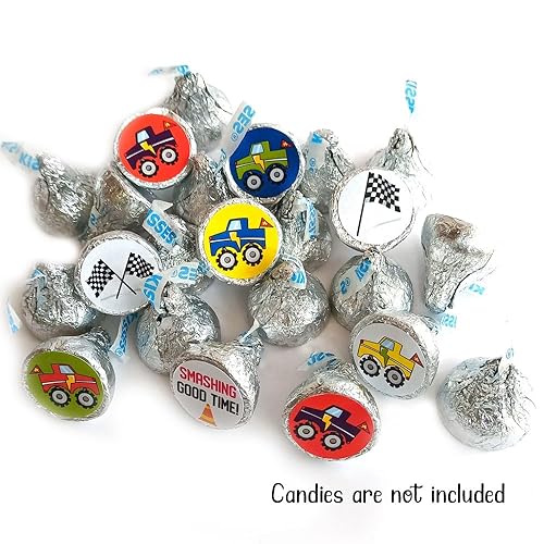 Miniatura 3 de Monster Truck Labels for Hershey Kisses Chocolates by Adore By Nat - Birthday Party Candy Stickers - Set of 240