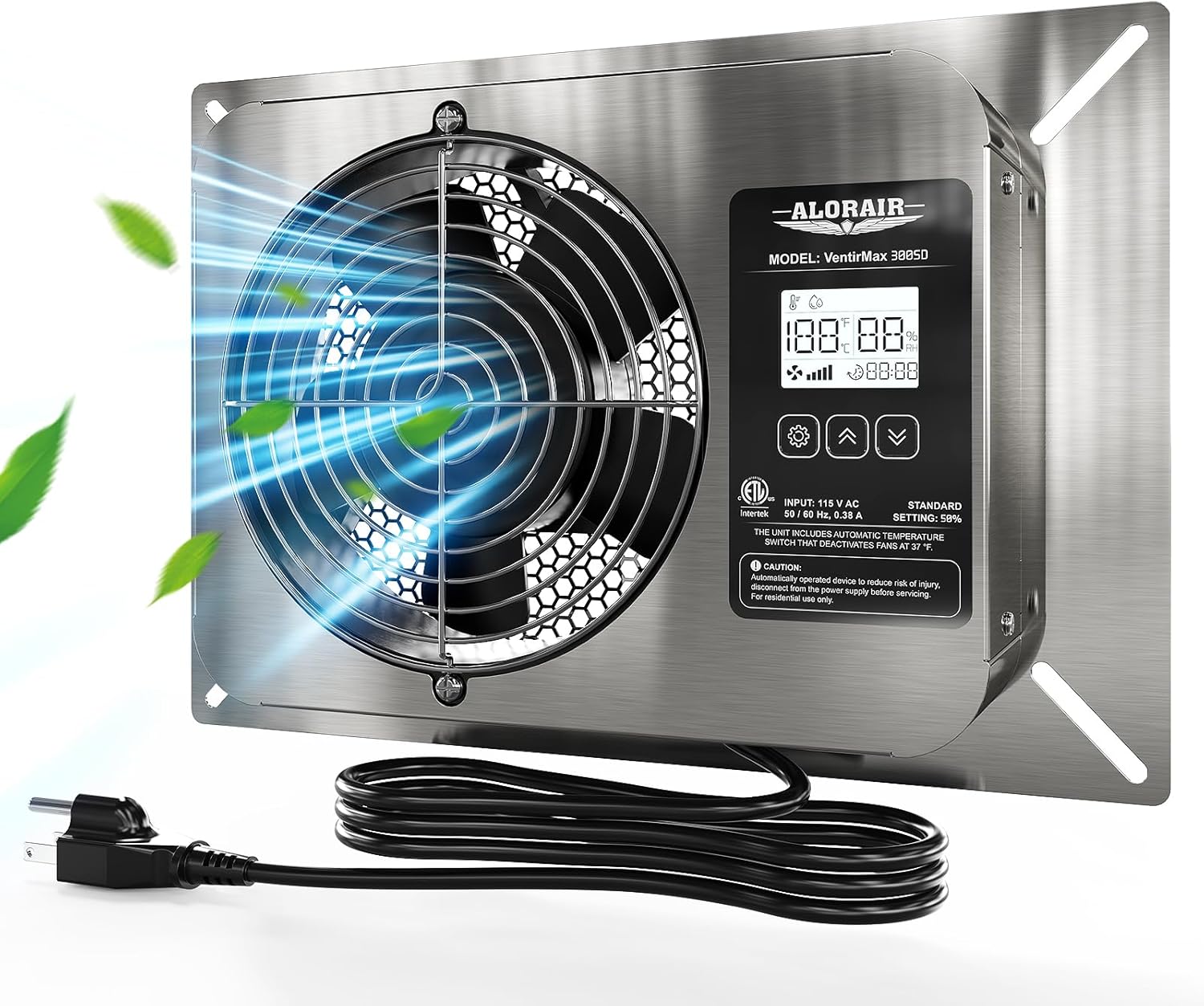 ALORAIR 300 CFM Crawl Space Vent Fan with Humidistat, Stainless Steel, Digital Controls & Freeze Protection for Basements, Attics, Garages