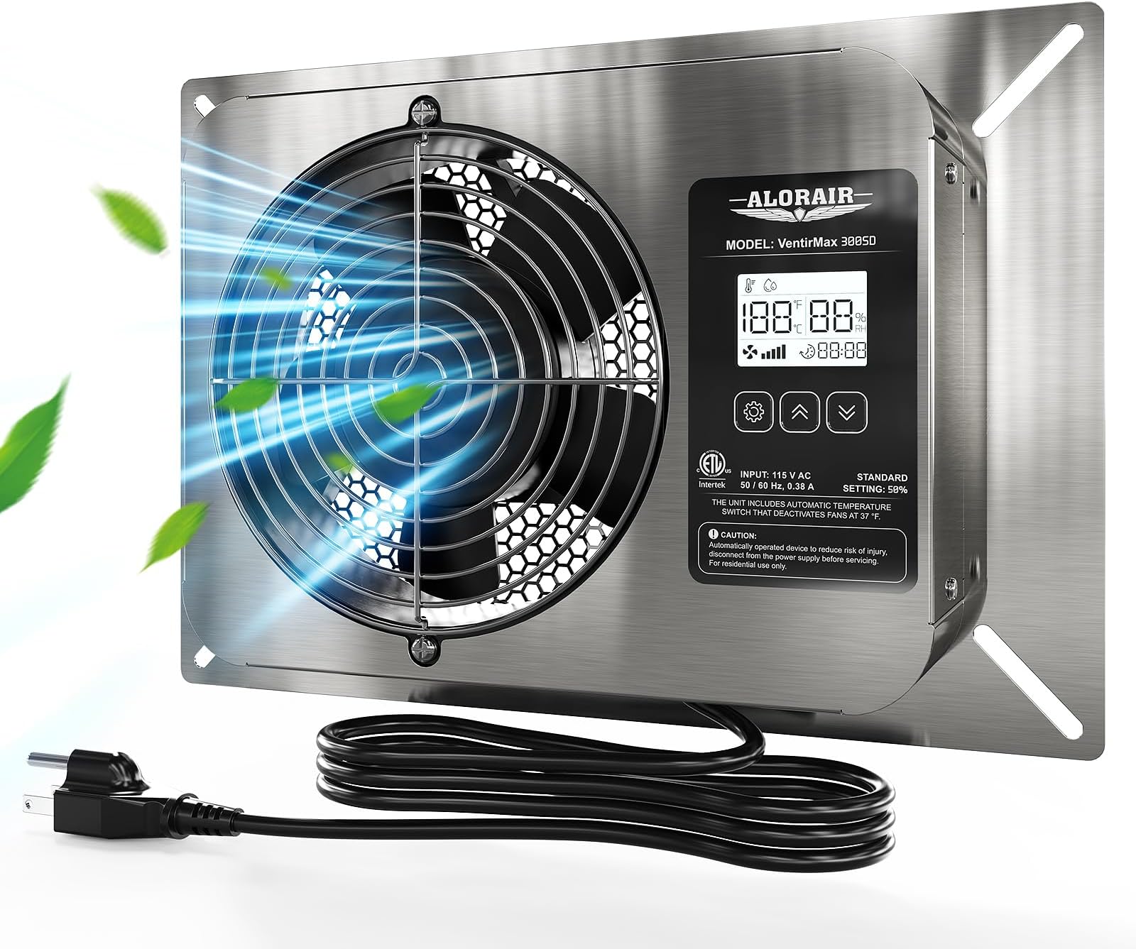 ALORAIR 300 CFM Crawlspace Ventilator Fan with Humidistat, Stainless Steel Exhaust Vent Fans with Digital Display, Timing Cycle, Freeze Protection Thermostat, for Basement, Garage, Attic, Grow Tent