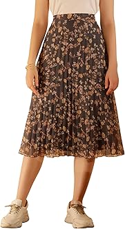 NUEVOSDAMASWomen Floral Printed & Pleated Flared Midi Skirt