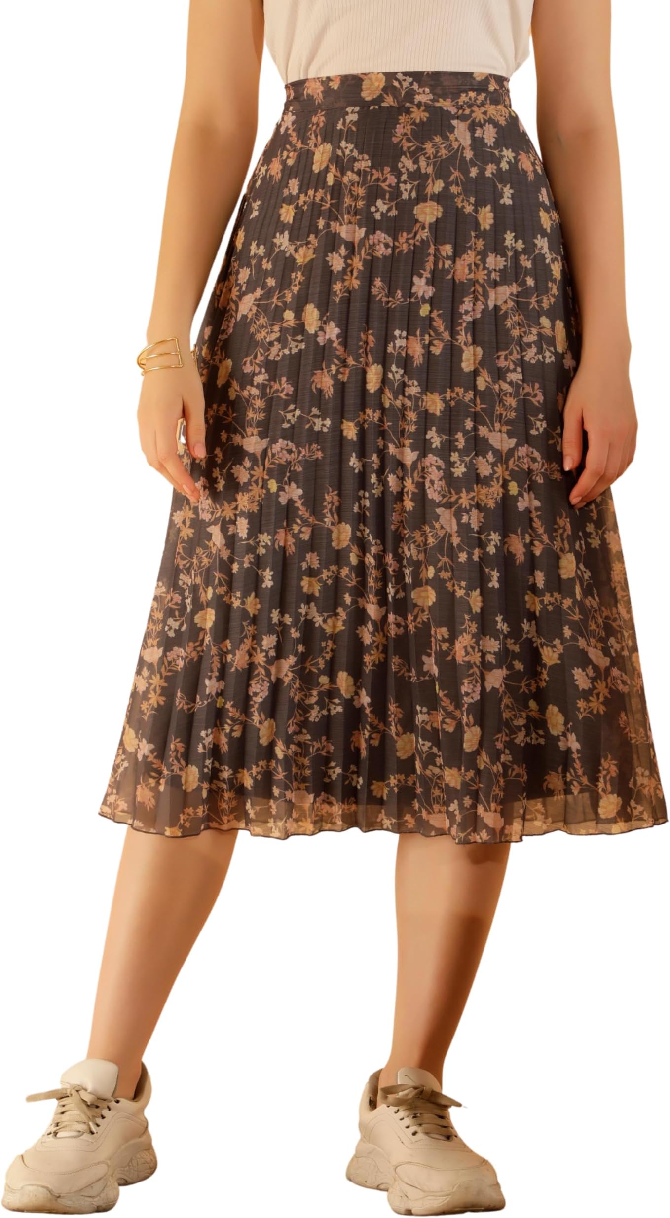 NUEVOSDAMASFloral Printed Pleated Navy/Multi Skirt