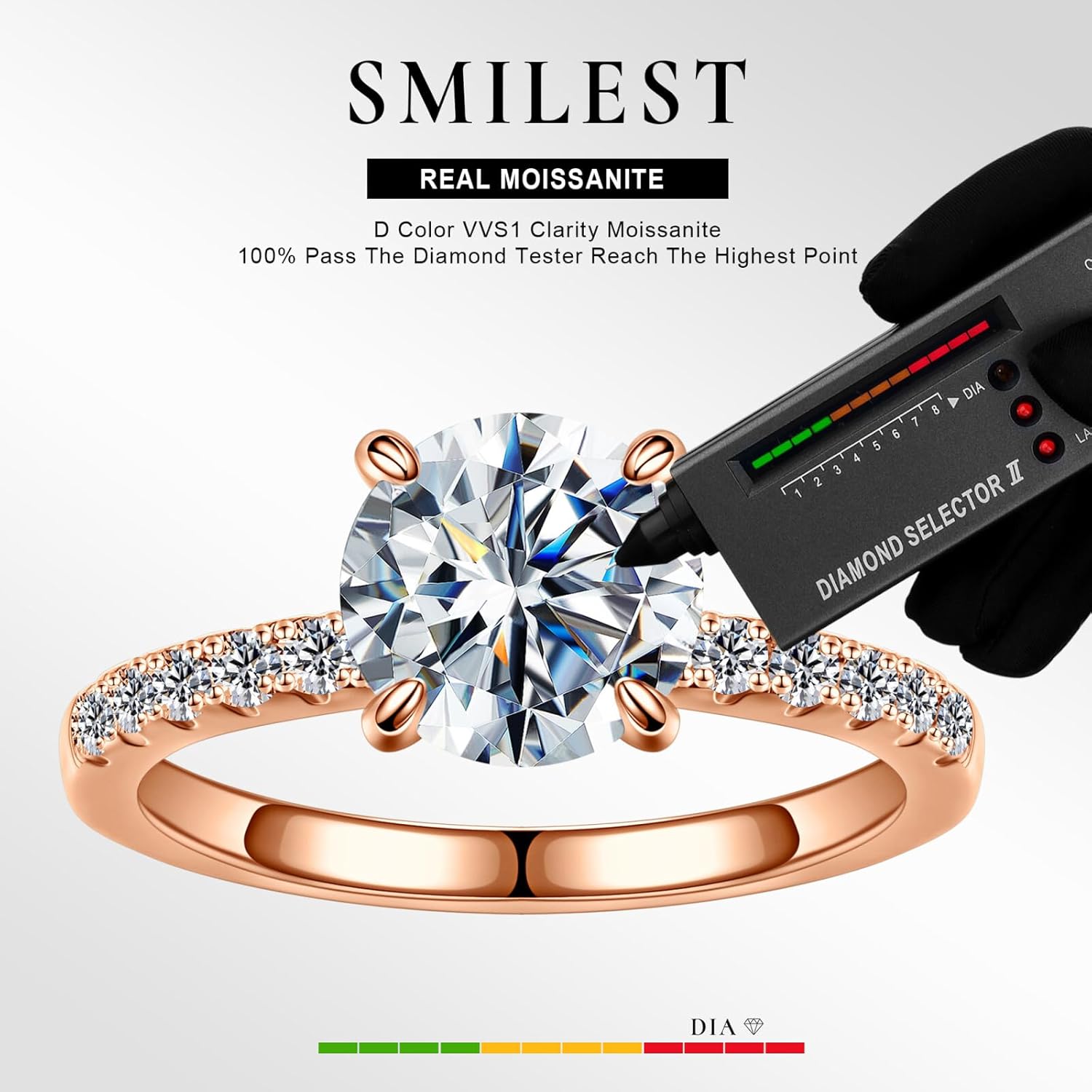 SMILEST Moissanite Engagement Rings for Women, 1.5CT Round Lab Created Moissanite Ring 14K Gold Plated 925 Sterling Silver Rings for Women Wife Promise Ring for Her