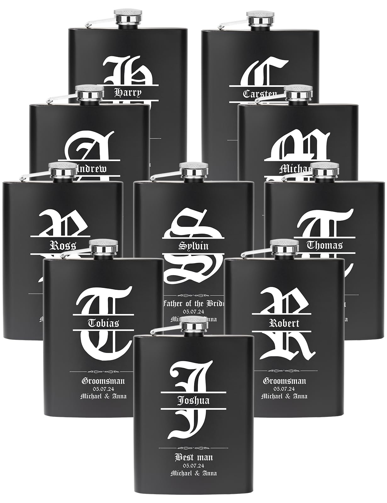 Juego de 10 regalos personalizados para padrinos de boda, frascos grabados de 8 onzas para padrinos de boda y padrinos de boda (negro)
