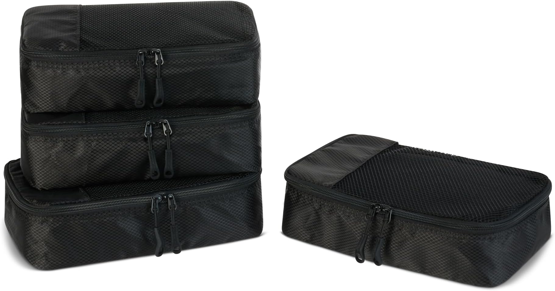Amazon Essentials 4-Piece Space-Saving Packing Cubes Travel Accessories Set, Luggage Organizer with Double Zipper, Mesh Top, Small, Black (Previously Amazon Basics)