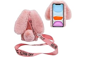 LG Stylo 5 Case for Girls: 3D Bunny Ears Plush Case with Adjustable Crossbody Strap