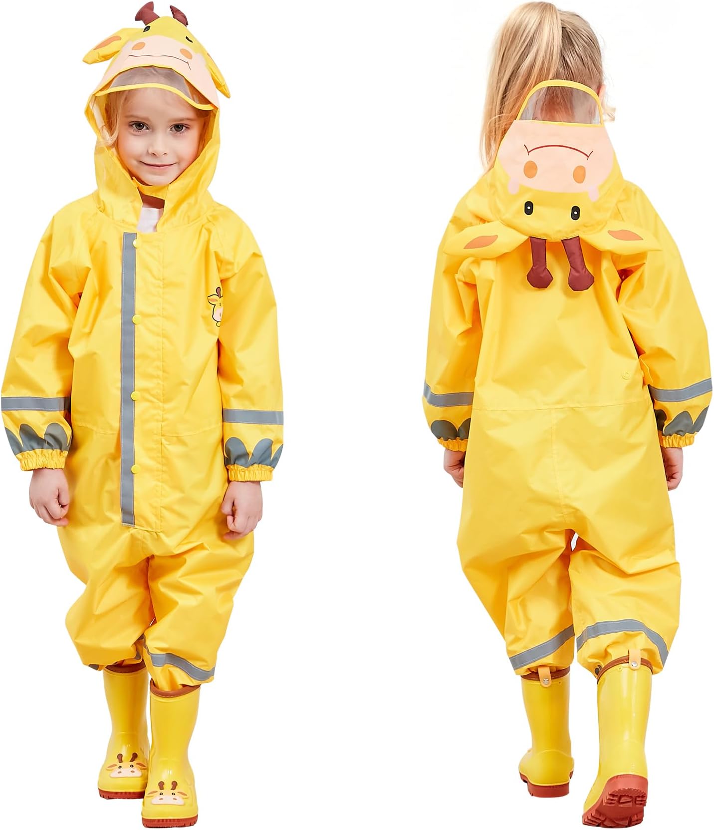 Toddler Rain Suit, Kids Muddy Play Buddies One Piece Hoodie Rain Jacket Coat Poncho Gear Coverall Baby Girl Boy