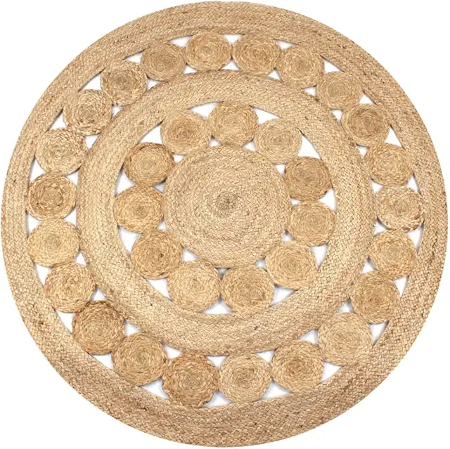 Alfombra Redonda de Yute Trenzado 120cm Beige, Decoración Natural para Hogar