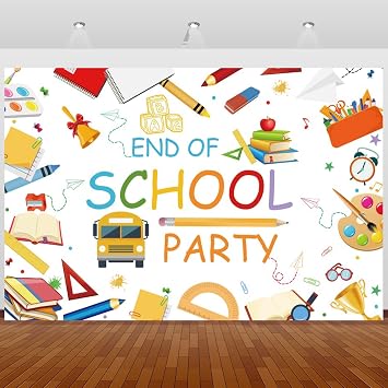 10x8 ft End of School Backdrop Colorful Pens Books Classroom Teacher Students Graduation Photo Background Graduation Party Decoration Banner for Photography