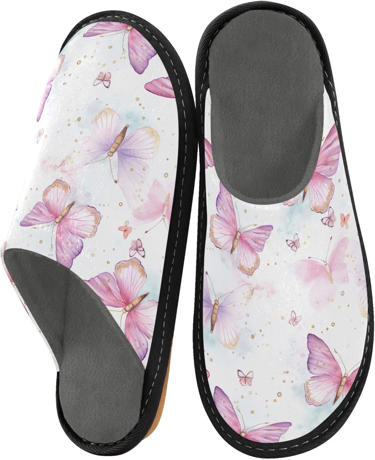 Butterfly House Slippers – Cozy Fuzzy Slippers for Guests, Washable & Disposable, Perfect for Shoeless Home, Spa & Hotel Use A111223