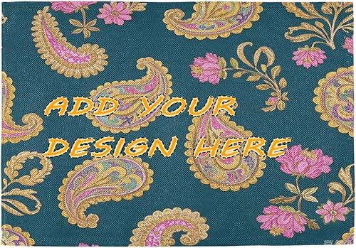 Juego de 6 manteles individuales de arpillera de arpillera para debajo de los platos, diseño retro de moda, estampado de cachemira dorado y cian, de