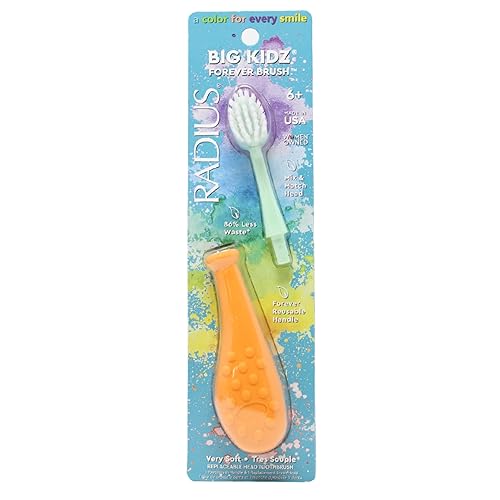 Miniatura 8 de RADIUS Big Kidz Forever Brush - Cepillo de dientes de cabeza reemplazable para niños de 6 años en adelante, sin BPA, aceptado por ADA para dientes y