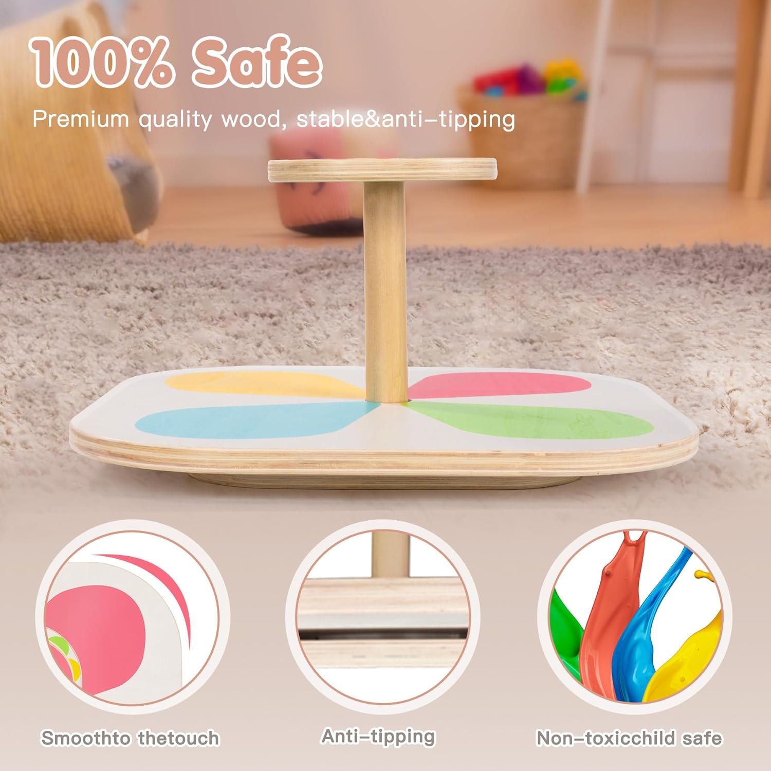 Frogprin Sit and Spin Wooden Spinner Seat, Bigger Size(21.3 Inch) Classic Durable Seated Spinning Activity Toy for Toddlers & Kids All Ages