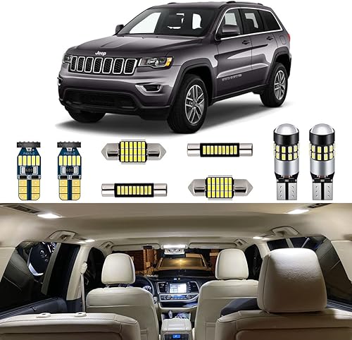 Kit de 15 luces LED blancas para interiores para Jeep Grand Cherokee 2011 2012 2013 2014 2015 2016 2017 2018 2019 2020 súper brillantes 6000K
