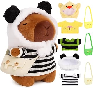 Capybara Plush with 9 Clothes & Accessories,Soft Capybara Stuffed Animal Plush Toys, DIY Dress Up Cute Plushies Birthday for Girls Boys