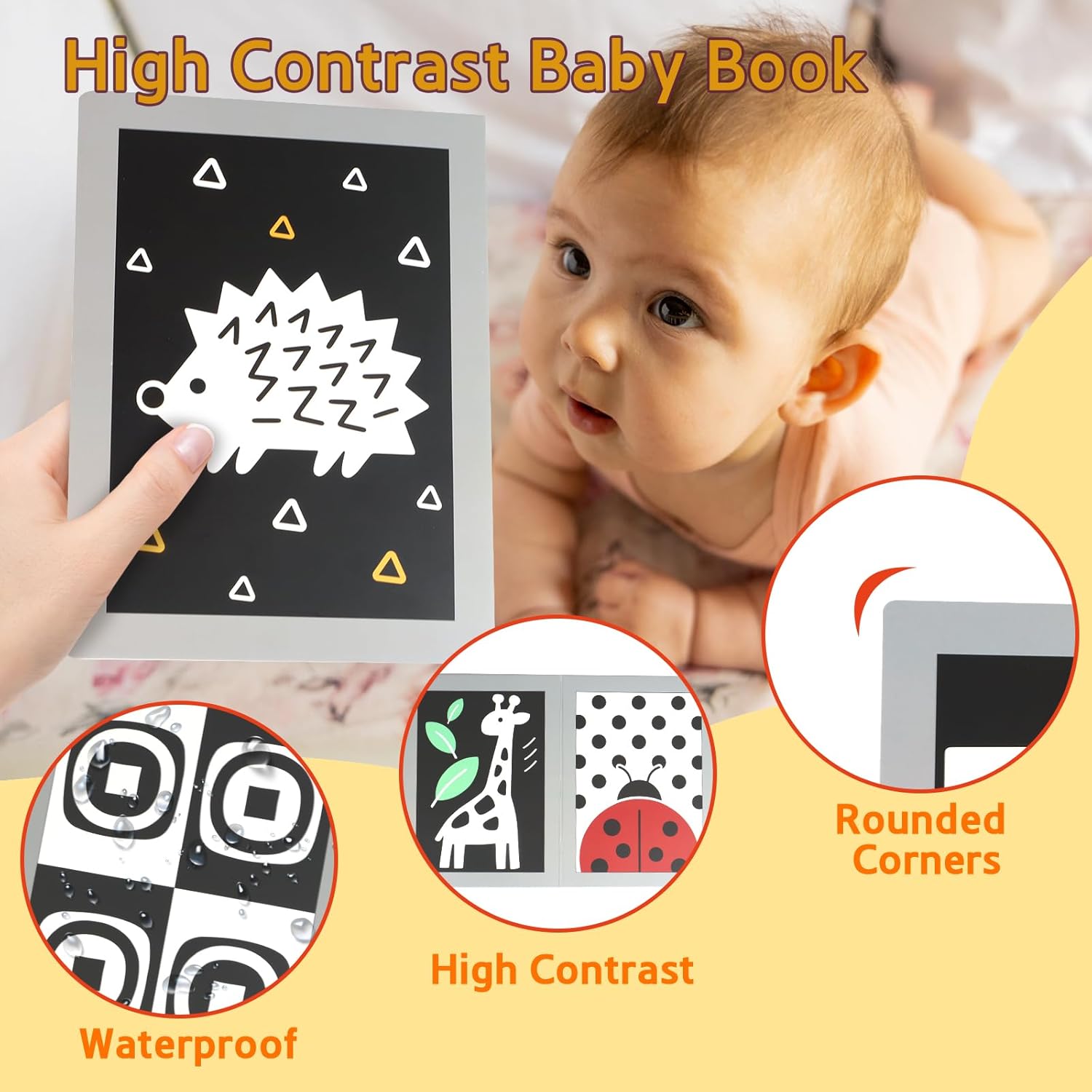 KUANGO Black and White High Contrast Tummy Time Mirror Toys Newborn Toys 0 6 Months Brain Development Infant Stimulating Sensory Baby Book 0-3 3-6 2 4 5 Months Old Baby Boy Girl Gifts - Image 2