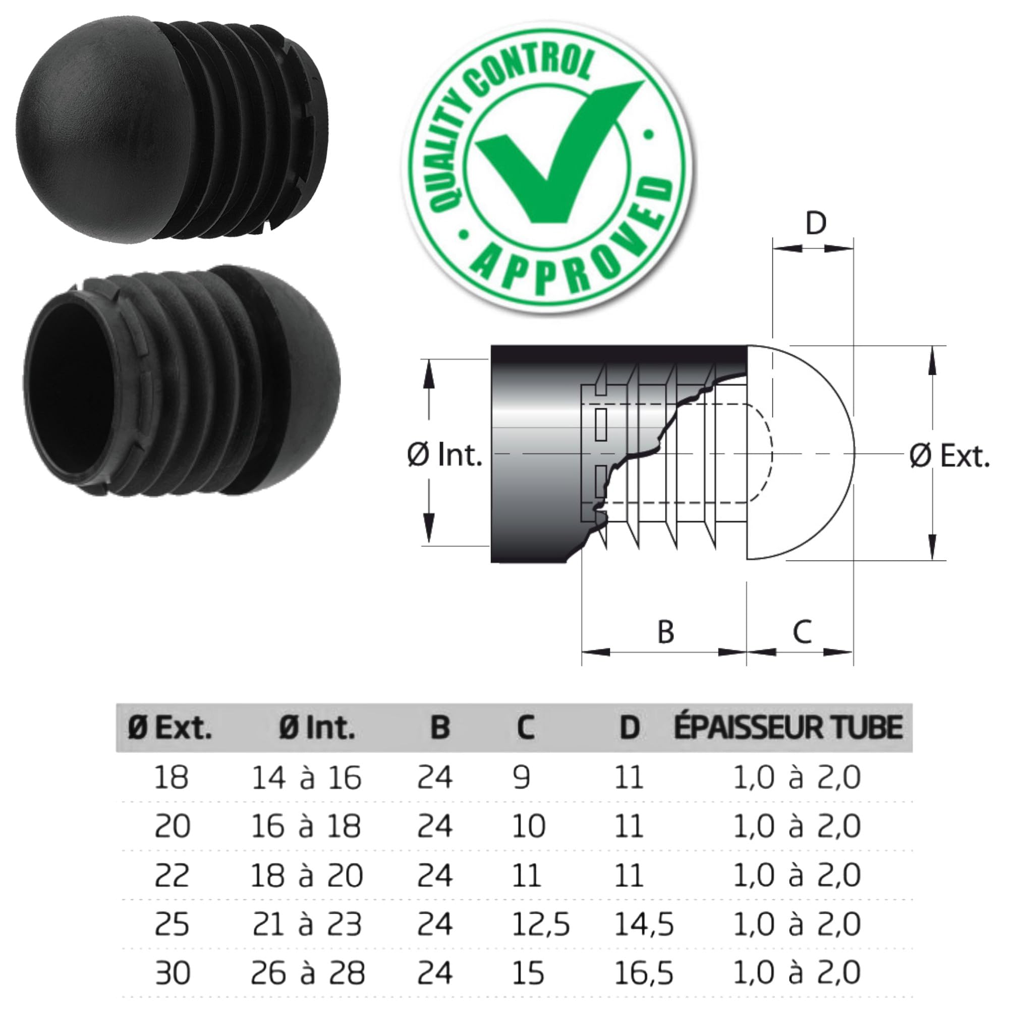 cyclingcolors Chair Plugs, Lamellar Plugs with Ball Head, Round, Non-Slip, for Round Tube Plastic End Caps, Black, 30 mm, Pack of 1 - Image 2