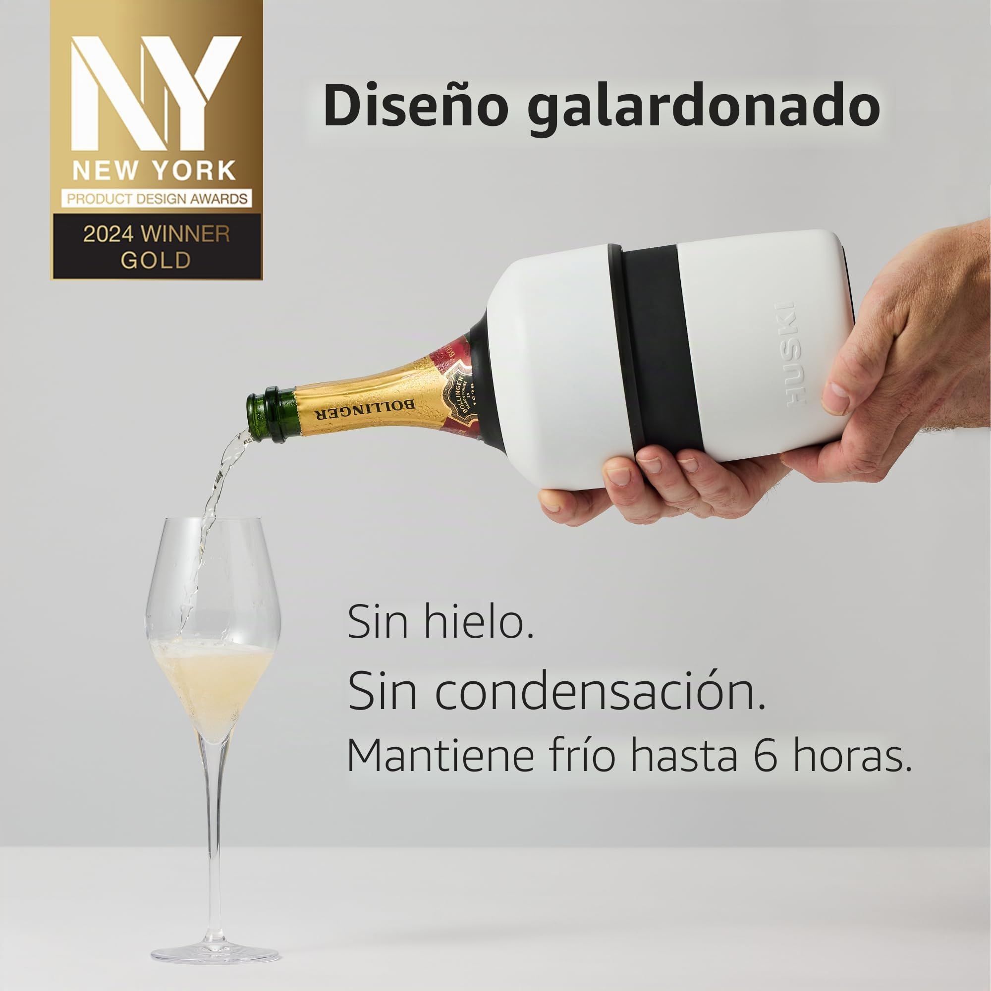 Huski Enfriador de champán | NUEVO | Diseño galardonado sin hielo con tapón de botella desmontable | Mantiene el vino frío hasta 6 horas | Se adapta a la mayoría de botellas de champán, Prosecco y