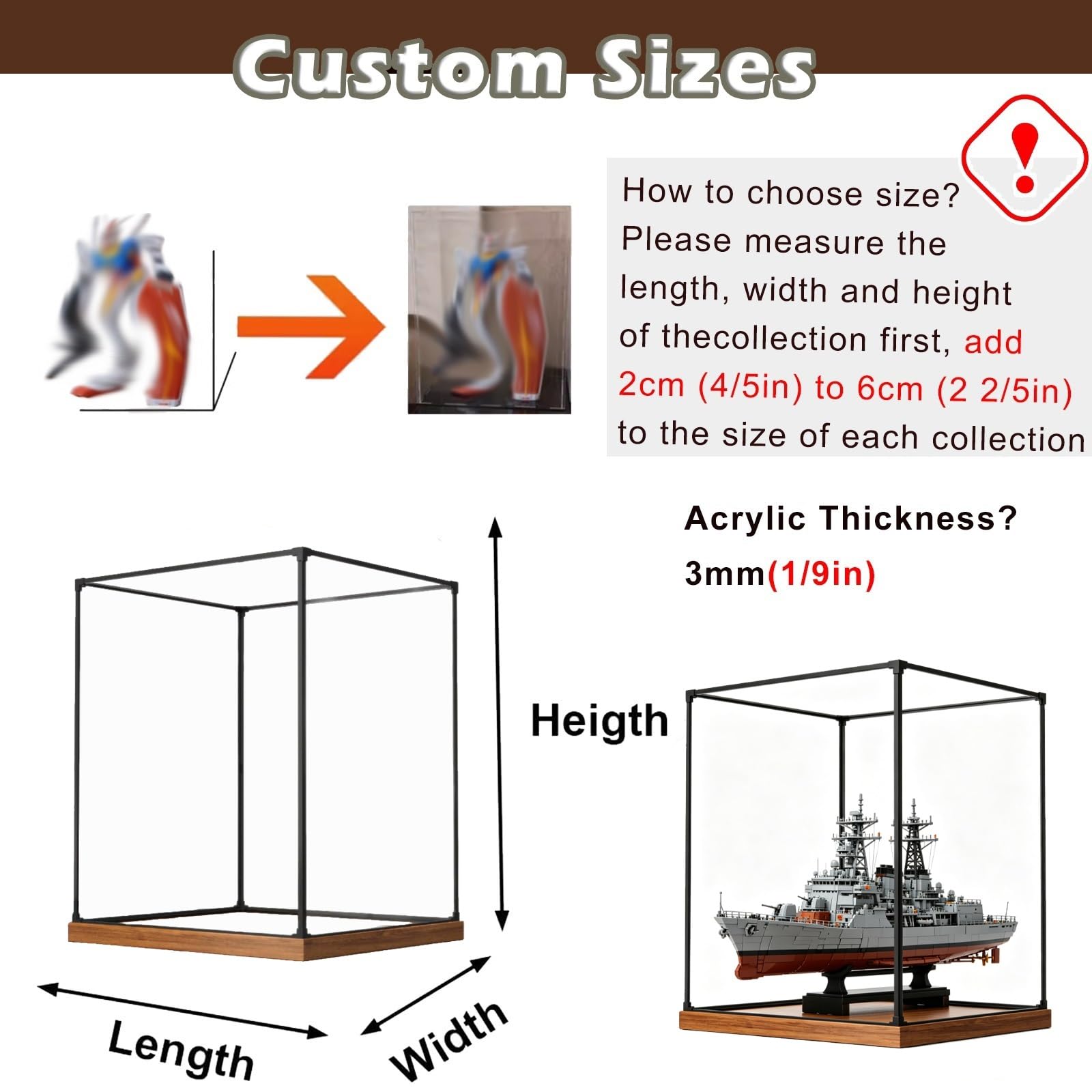 Acryl Vitrine Acryl-Vitrine, 50 60 40 45 55 15 10 cm, Transparente Vitrine Für Sammlerfiguren(70x30x30cm/28x12x12in)