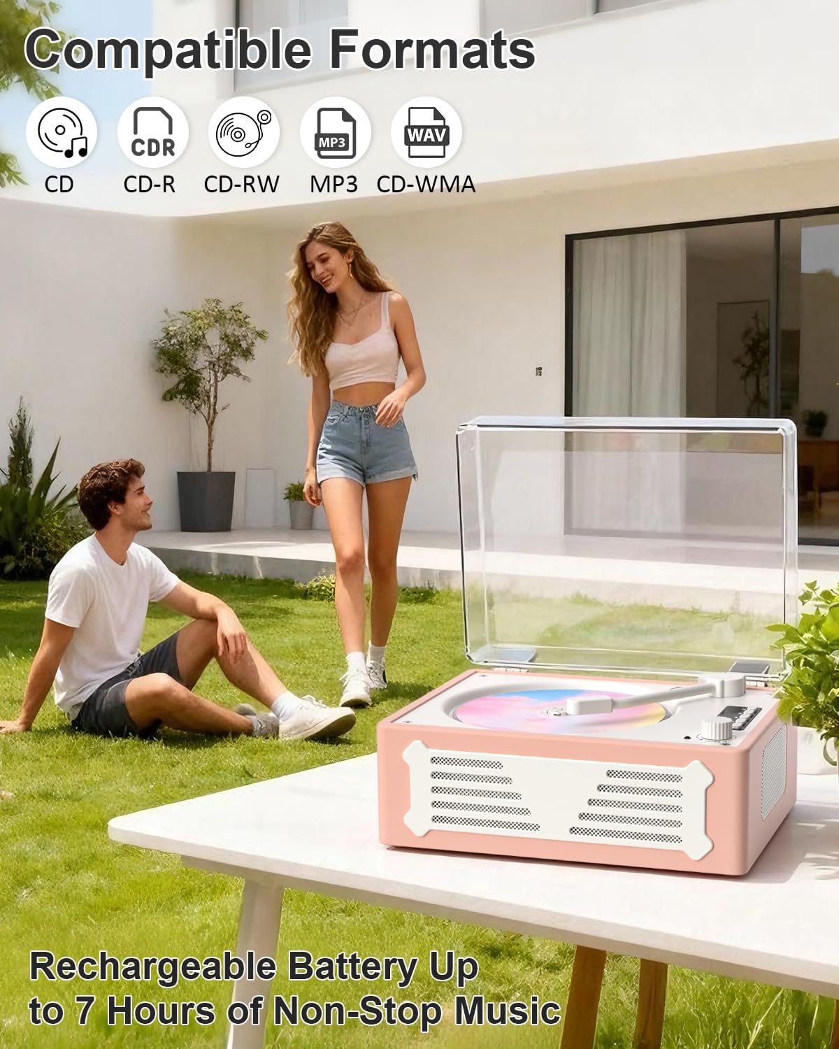 Portable CD Player for Home, Retro Bluetooth CD Players Rechargeable, Wireless Desktop Boombox with Dual HiFi Speakers, LCD Screen Display, USB Type-C AUX-in, Headphone Jack, Pink(No Remote Control)