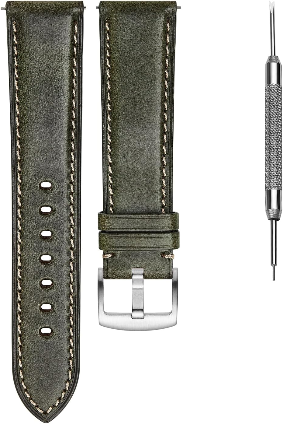 Genuine Leather Watch Band,Horween Cowhide,Quick Release,Silver Buckle,6 Colors,18mm 19mm 20mm 21mm 22mm