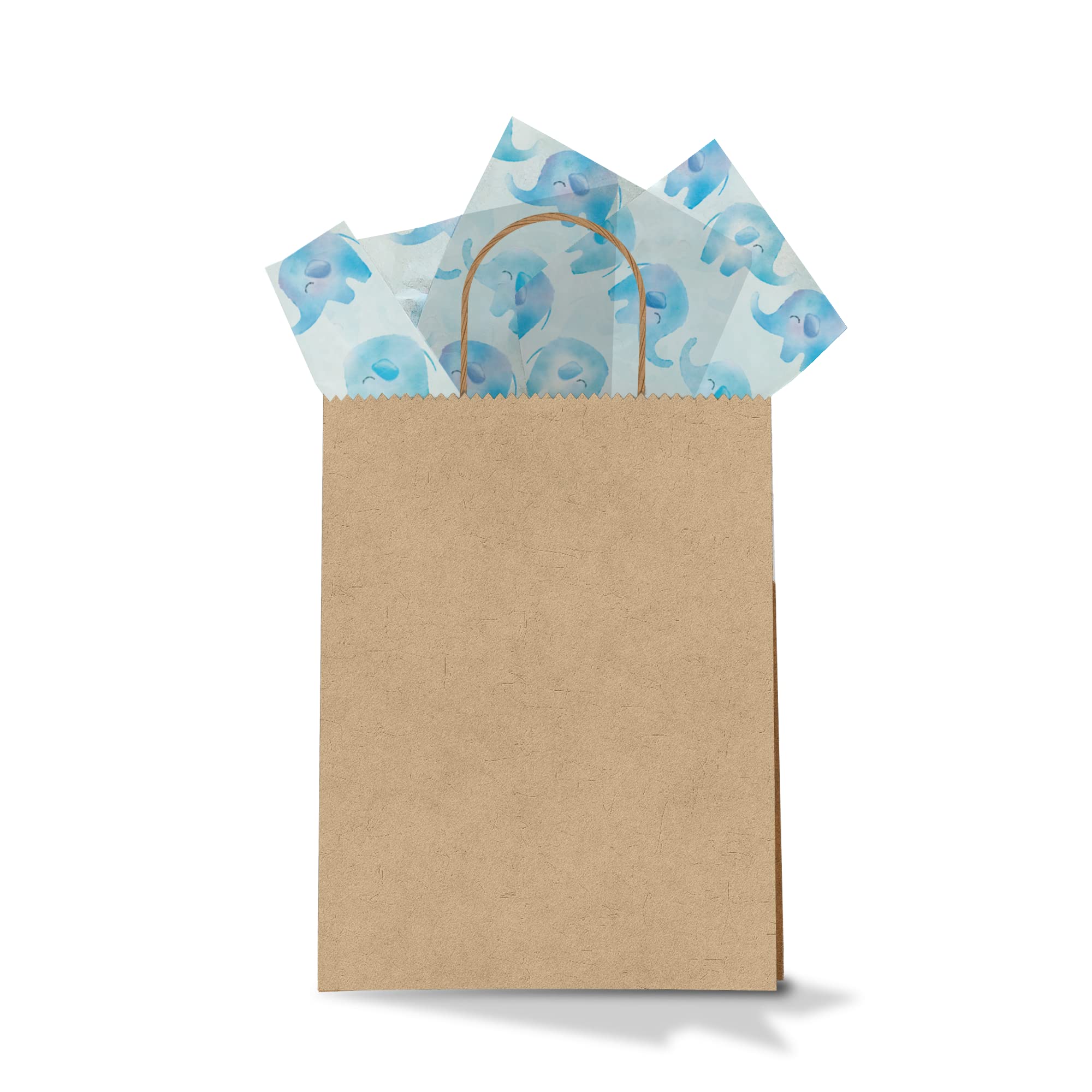 Papier bibułowy z nadrukiem - dekoracyjna chusteczka do decoupage - bibułka na baby shower - bibułka z niebieskim słoniem | 24 arkusze 50 cm x "76.2 cm